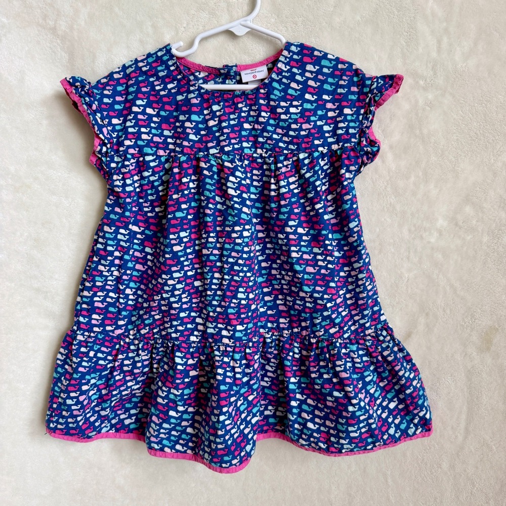 Vineyard Vines For Target Whale Print Dress Toddler Girls Size 4T Pink Trim
